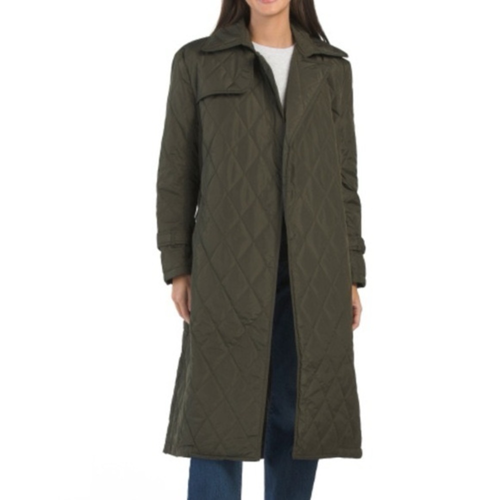Rebecca Minkoff Quilted Trench Coat with Belt- Forest Green, M, NWT